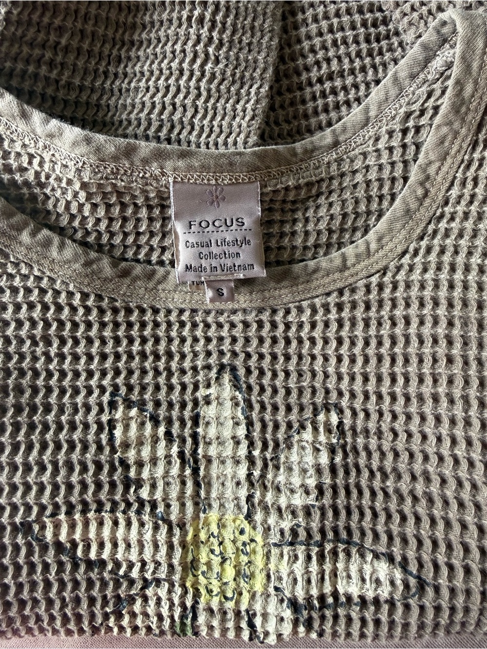Focus Waffle Knit Daisy Top Vintage Y2K Boho Thermal S - Picture 5 of 5